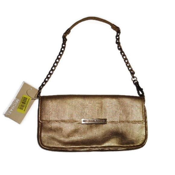 MICHAEL Michael Kors Handbags - New Michael Kors Clutch Bag Gold Snakeskin Leather